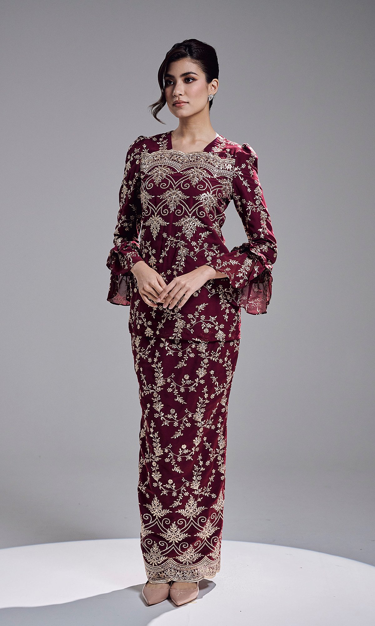 AMBER KURUNG - BURGUNDY