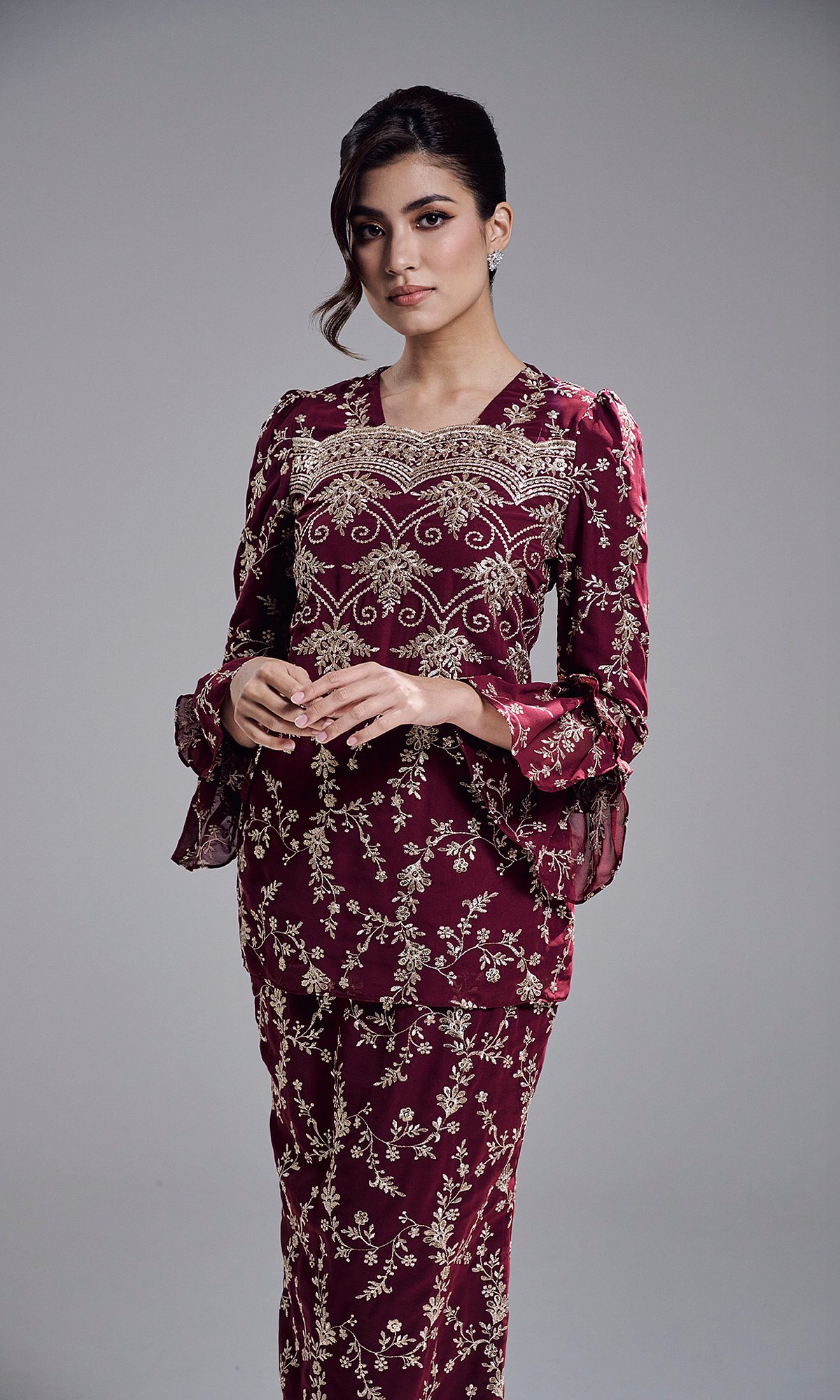 AMBER KURUNG - BURGUNDY