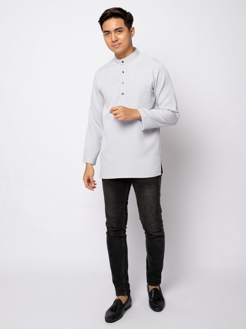 HELMICO KURTA BUTTON- SILVER GREY
