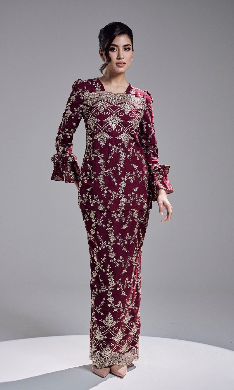 AMBER KURUNG - BURGUNDY