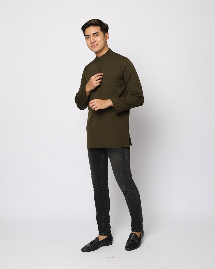 AUFMAN KURTA ZIP - DARK OLIVE