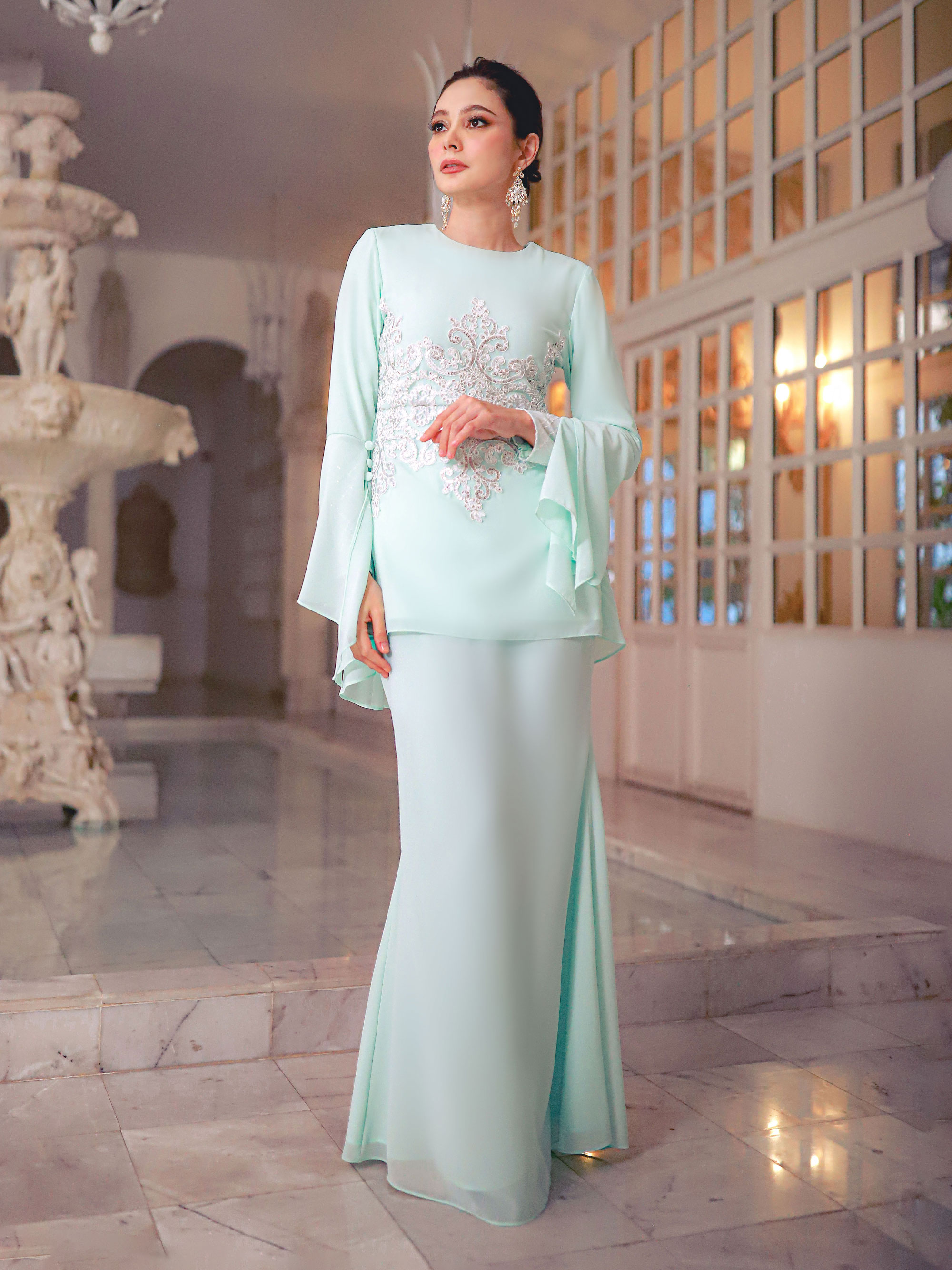 Baju kurung discount mint green online